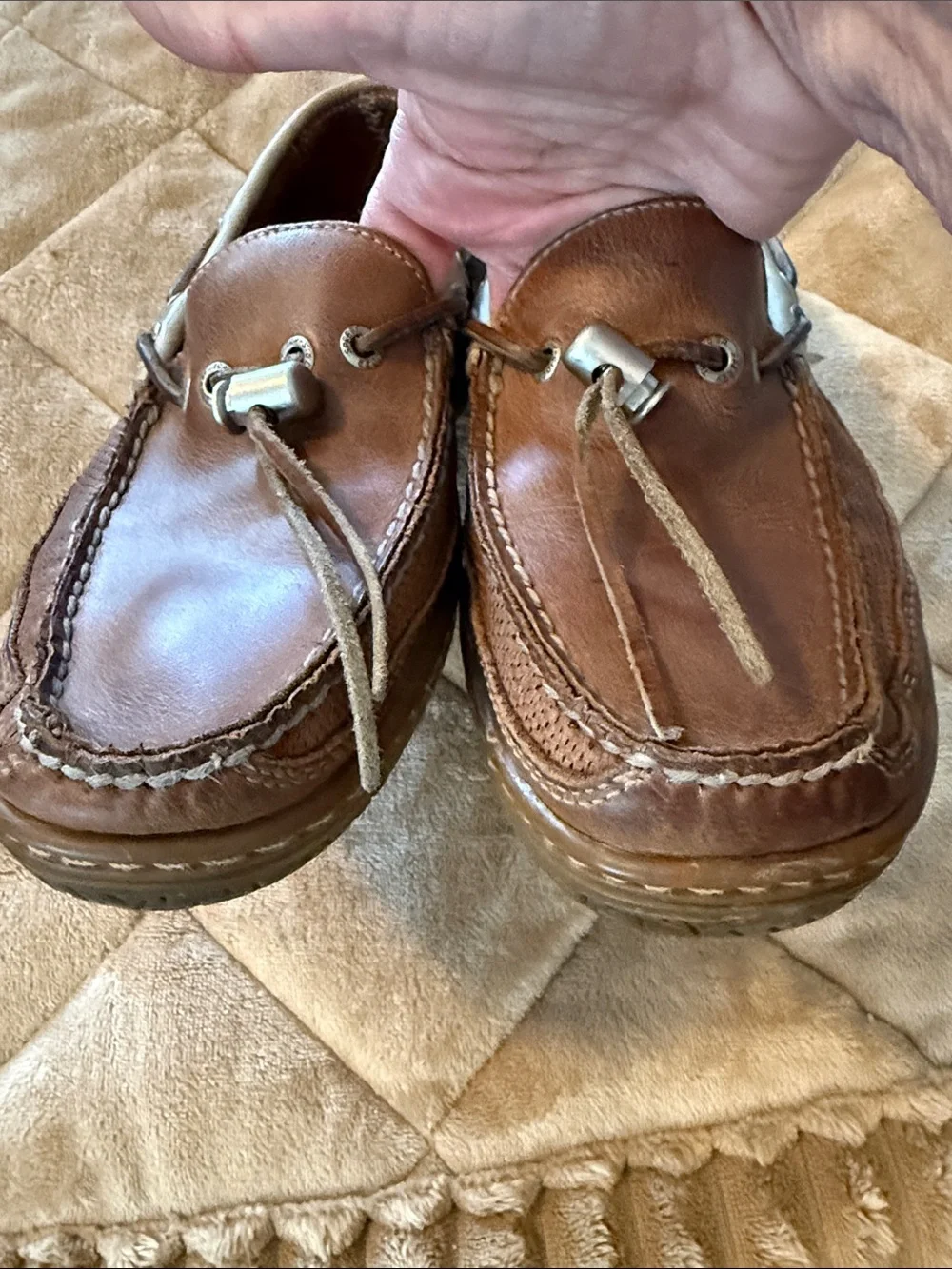 Sperry Men's Brown Leather Boat Shoes with Cream Trim